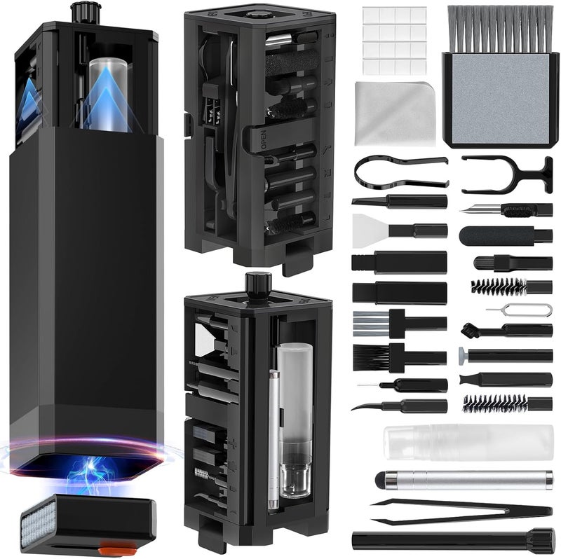 Sunoyar 34-in-1 for iPhone Cleaning Kit, Airpods Cleaning Kit Multi-Functional, Laptop Cleaning Kit with Portable Storage Case for iPhone Charging Port USB C Cell Phone Android Keyboard Earbud Black - Image 1